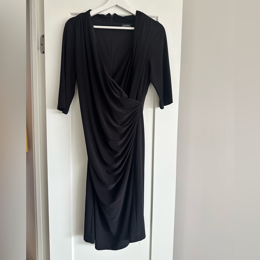 Le Chateau Black Draped Midi Dress